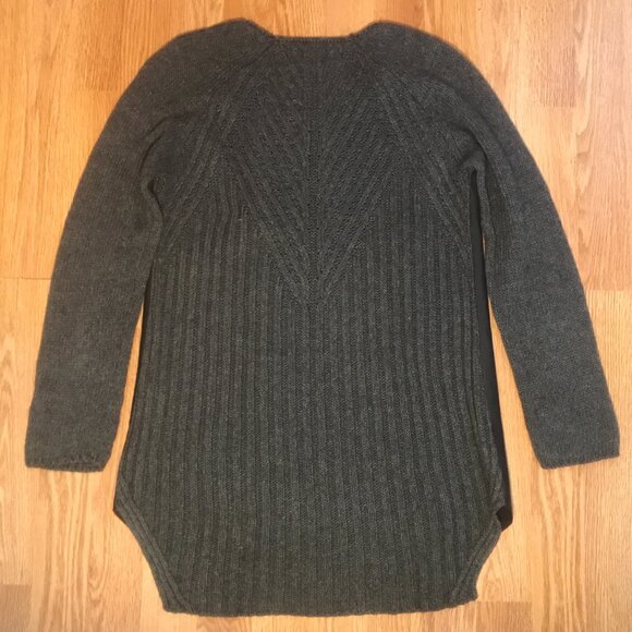 ZARA Mixed Media Faux Leather Knit Crochet Long Tunic Sweater Black Gray Medium - Picture 5 of 11